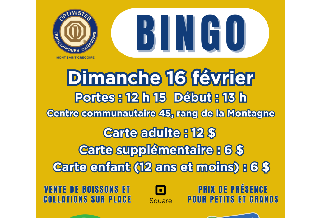 Bingo du Club Optimiste Mont-Saint-Grégoire