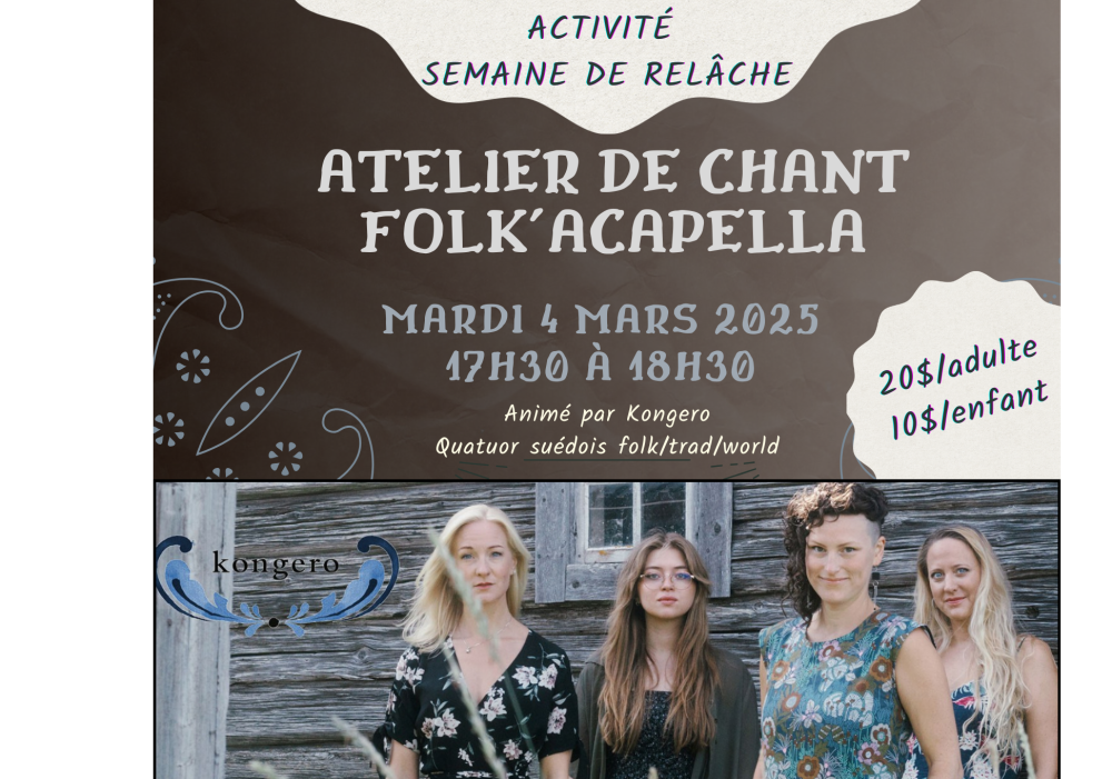 Atelier de Chant Folk’acapella avec Kongero et Concert à la Ferme Cadet Roussel